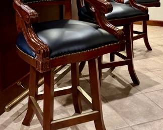(4) Swivel Leather Bar Stools with Nailhead Trim