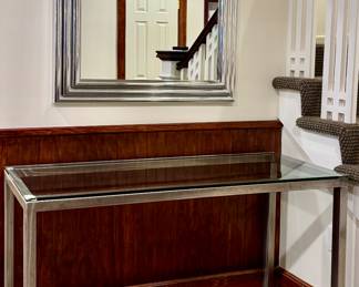 Chrome & Glass Console Table & Chrome Mirror