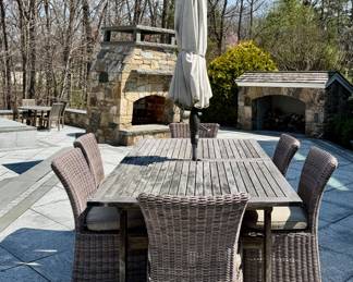 Kingsley Bate Teak Table & 6 Wicker Chairs