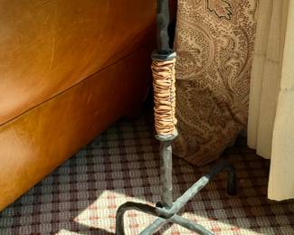 Small Accent Table with Leather Top and Hammered Base and Legs