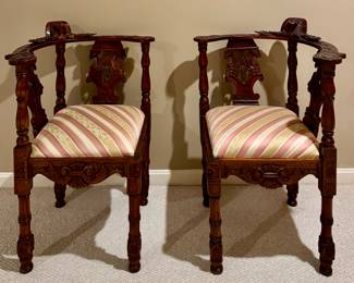 (2) Carved Corner Chairs