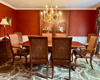 Ethan Allen Double Pedestal Dining Table & 6 Chairs