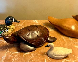 Wood Carved Ducks & Turtle
