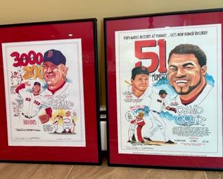 Frank Galasso Sports Cartoons, Framed, Signed