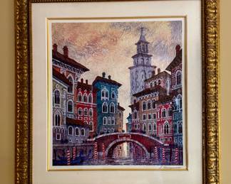 "Venice Yellow Sunset" Serigraph, Signed Anatole Krasnyansky with COA