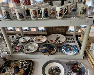 Norman Rockwell cups, plates and Hummel plates