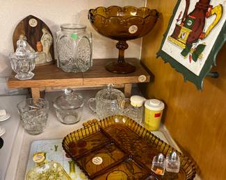 Lots of great amber glass, vintage kitchen items and more