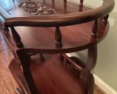 Vintage Solid Mahogany Wood Carved Tea Cart