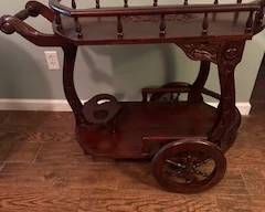 Vintage Solid Mahogany Wood Carved Tea Cart