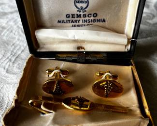 Vintage Gemsco Military Cufflinks and Tie Bar