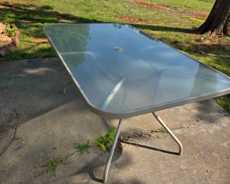 #92 Aluminum and Glass Outdoor Patio Table 61x38x28 $75.00
