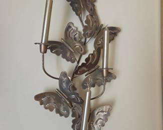 #23 Pair of Brass and Iron Wall Candle Sconces 25" $25.00