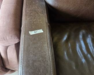 #83 Brown Leather Couch 80", Recliner, and Ottoman 46x23x18 (3 Pieces) (as is finish) $75.00