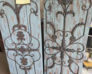 #58 Pair of Wood and Metal Wall Art 17x43 $40.00