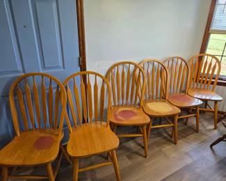 #5 Set of 6 Oak Dining Chairs (as is finish - pad adhesive) $60.00