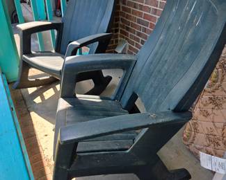 #98 Pair of Large Hunter Green Heavy Duty Plastic Outdoor Rocking Chair $50.00