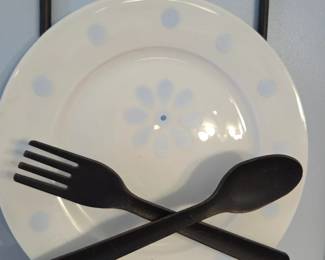 #2 Pair of Metal Decorative Plate Holders w/ Plates 28" $40.00