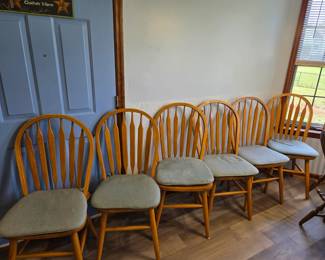 #5 Set of 6 Oak Dining Chairs (as is finish - pad adhesive) $60.00