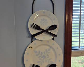 #2 Pair of Metal Decorative Plate Holders w/ Plates 28" $40.00