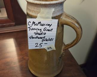 #114 C McMurray Turning Grace Studio Stoneware Pitcher $25.00