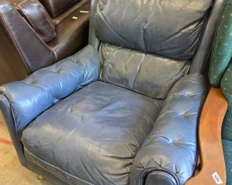 #87 Handcock and More Blue Leather Button Arm Chair on Wheels $75.00