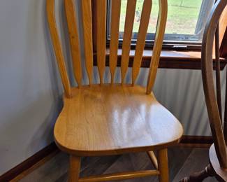 #5 Set of 6 Oak Dining Chairs (as is finish - pad adhesive) $60.00
