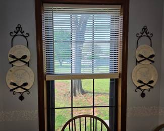 #2 Pair of Metal Decorative Plate Holders w/ Plates 28" $40.00