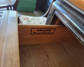 #69 Broyhill Set of 2 Side Tables, 3 Drawers 26x18x30(as is finish) $100.00