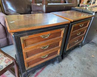 #69 Broyhill Set of 2 Side Tables, 3 Drawers 26x18x30(as is finish) $100.00