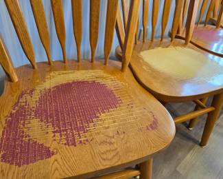 #5 Set of 6 Oak Dining Chairs (as is finish - pad adhesive) $60.00