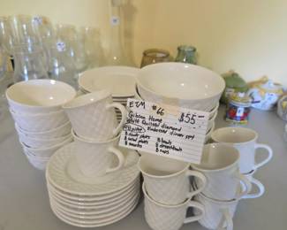 #66 Gibson Home White Quilted Diamond Embossed Dinner Dish Set 49 Pcs $55.00