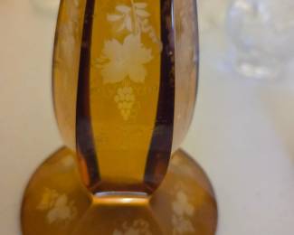 #119 Antique 19th Century Biedermeier Amber Etched Goblet $175.00