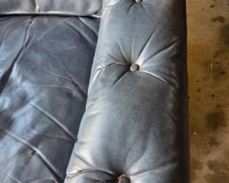 #87 Handcock and More Blue Leather Button Arm Chair on Wheels $75.00