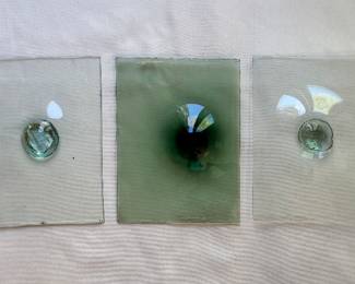 Gorgeous bullseye glass panels from 1700’s. 
Five pieces, each approximately 8” x 6”