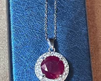 Sterling, silver, and Ruby pendant on Sterling silver chain