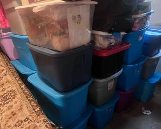 Including these totes, there are approximately 70 totes full of Christmas, Easter, Halloween and other items. They will be sold by the tote full.