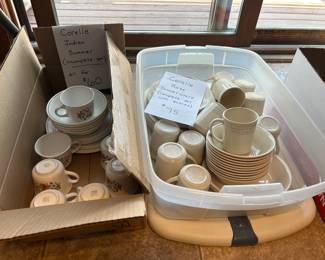 Two patterns of vintage Corelle dish sets