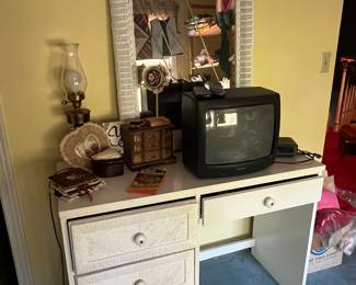 Wicker style desk with mirror