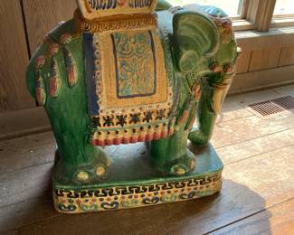 vintage 1950s-60s Ceramic Chinoiserie/Hollywood Regency Lucky Elephant Plant Stand