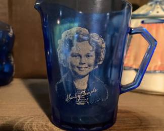 Glass Creamer Milk Pitcher 1930's Cobalt Blue Shirley Temple 4.5"
