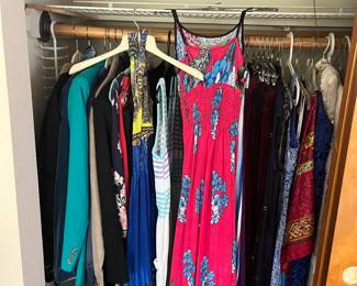 Large variety of woman’s dresses and pant suits in sizes small, medium and large.