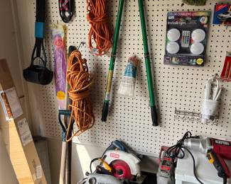 Extension cords, tree, branch, pruner, circular, saw, reciprocal, saw and pooper scooper.