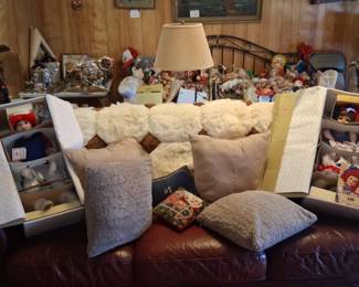 Leather Sofa with Raggedy Andy & Ann