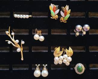 jade, pearl diamond earrings, ring, brooches