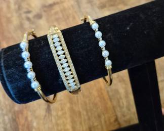 Diamond pearl bangles, Diamond marquise bangle