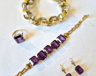 Synthetic saphhire gold bracelet, Gold silver ribbon chain bracelet