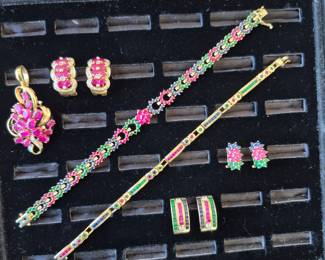 Natural ruby diamond pendant, ruby diamond earrings, ruby, sapphire, emerald tennis bracelets and matching earrings
