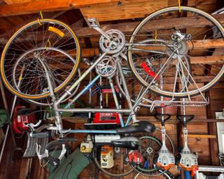Collection of vintage bicycles and bicycle parts. 