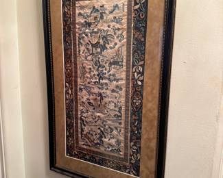 Framed artwork with intricate designs likely hand-stitched to showcase embroidery skills. Excellent condition and beautiful addition to your home.