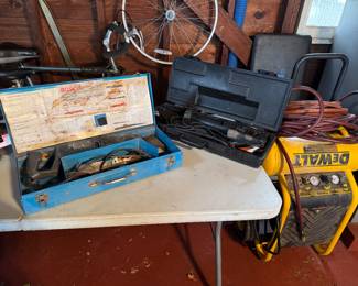 Vintage Bosch 1632VS Panther Reciprocating Saw in blue metal case. Used for cutting wood and metal.